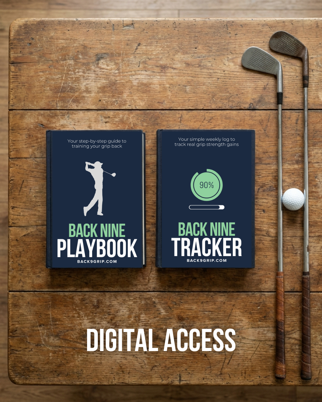 Golfer reading the Back9 Playbook ebook on a tablet at home